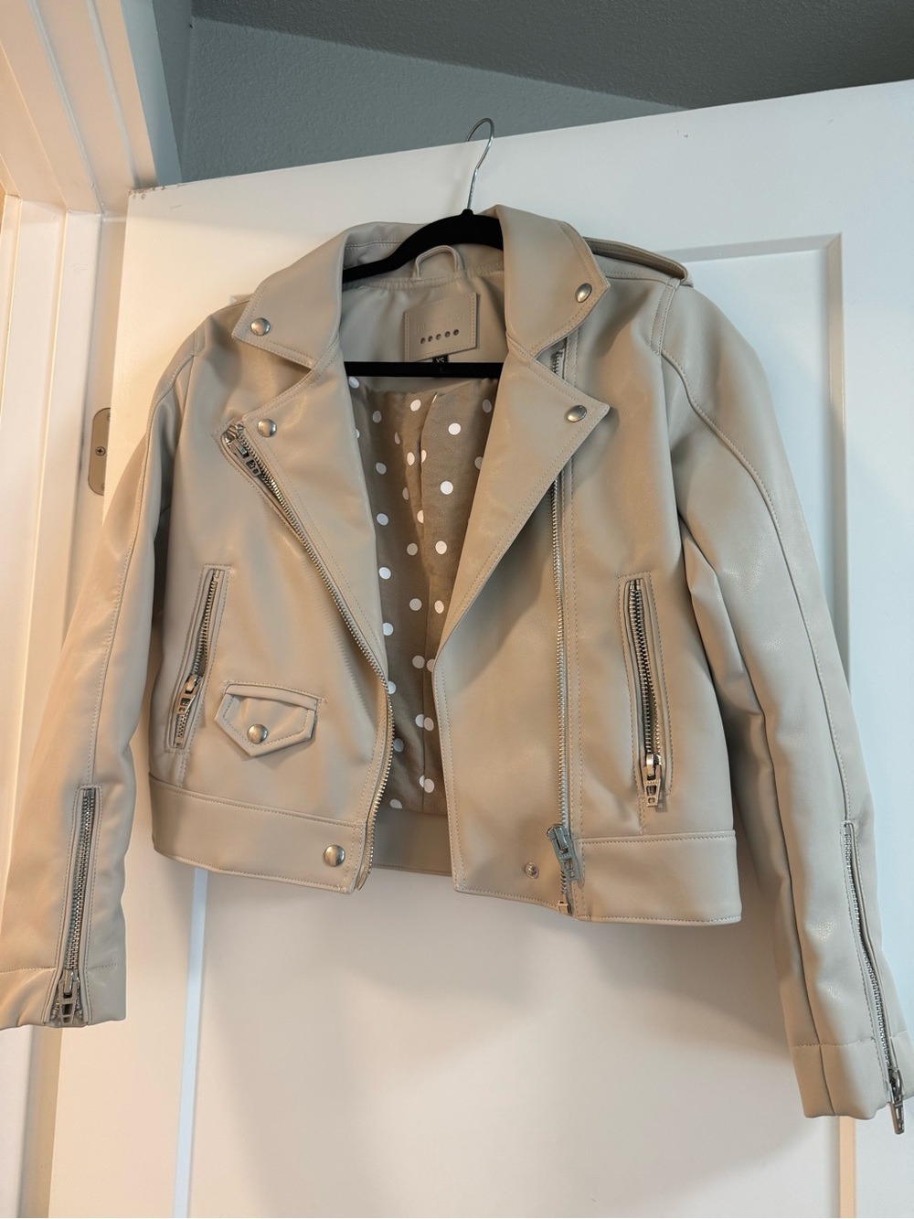 Blank NYC Cream Faux Leather Moto Jacket with Silver Hardware
